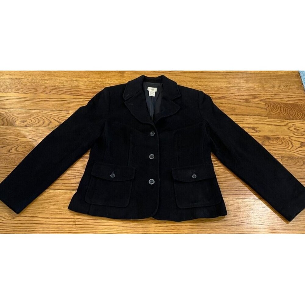 LL Bean Women's Wool Blazer  Petite Size Small Black Lined 3 Button